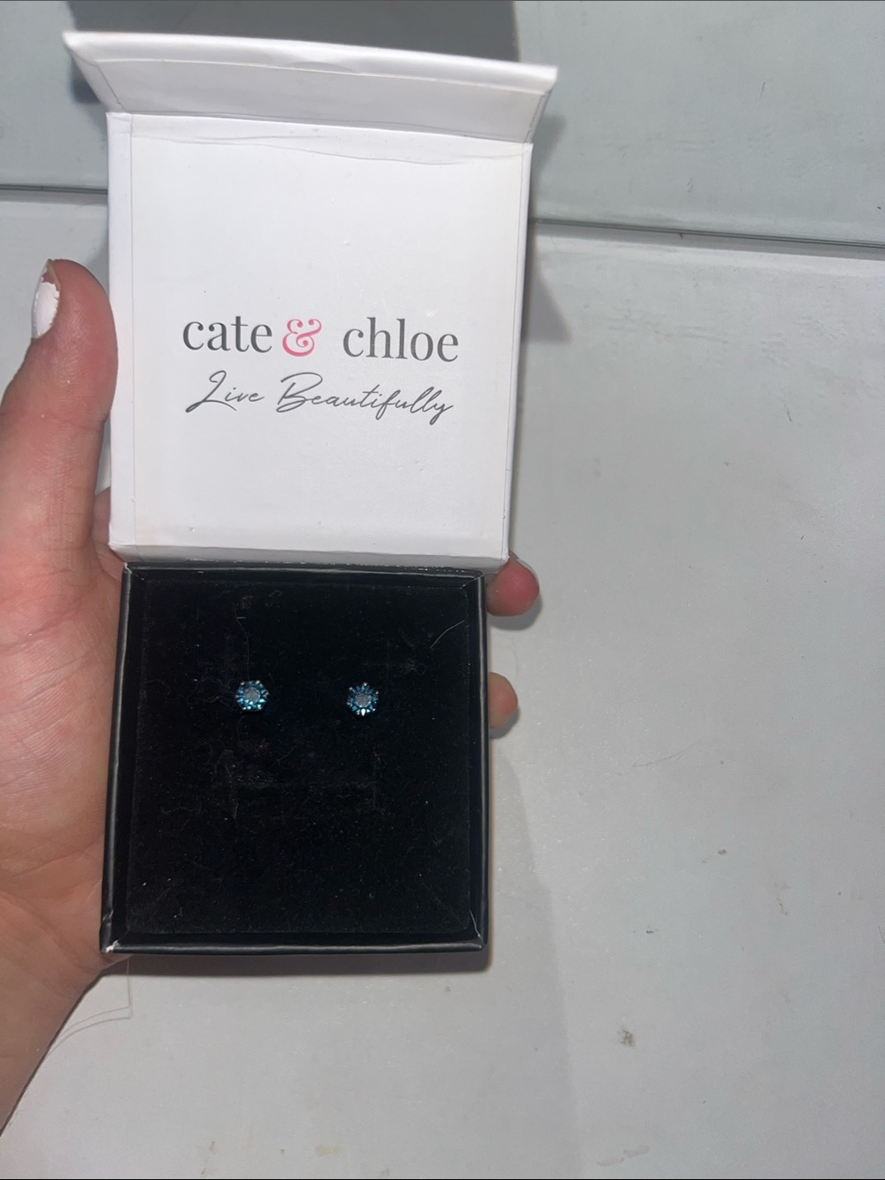 Blue Crystal Stud Earrings - Elegant Everyday Jewelry - Picture 3 of 3
